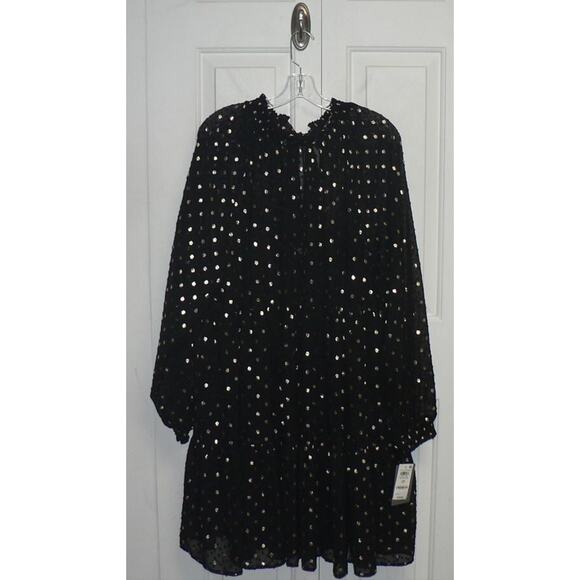 On 34th Women's Metallic Clip Dot Tiered Trapeze Dress in Black/Gold 2x $80 - Picture 4 of 6